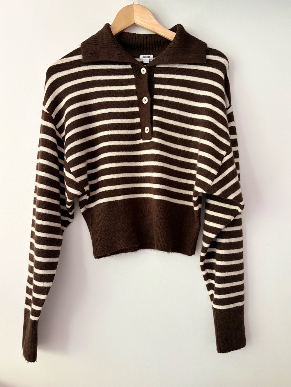 Garage Womens Striped Henley Sweater Size XS Brown & Cream With Buttons NWOT